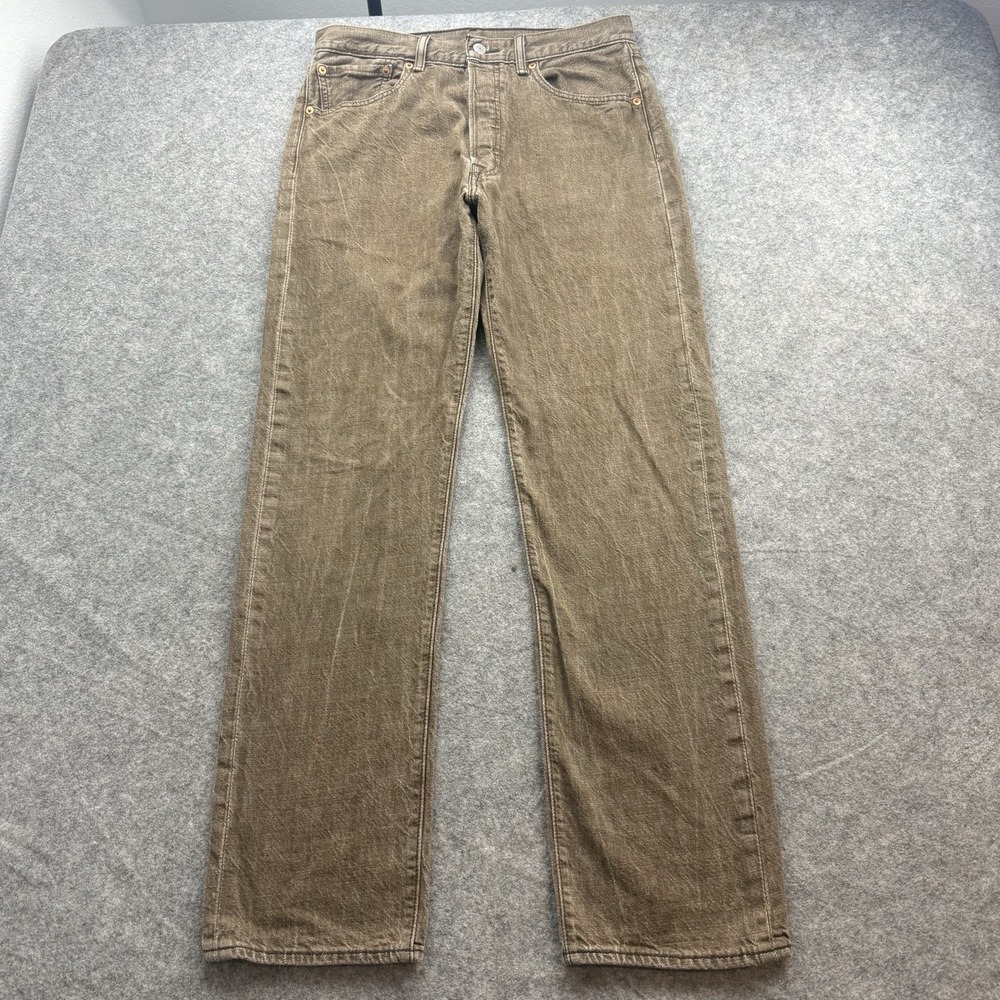 Levis 501 Jeans White Oak Cone Denim Mens 32x32 Brown Straight Button Fly